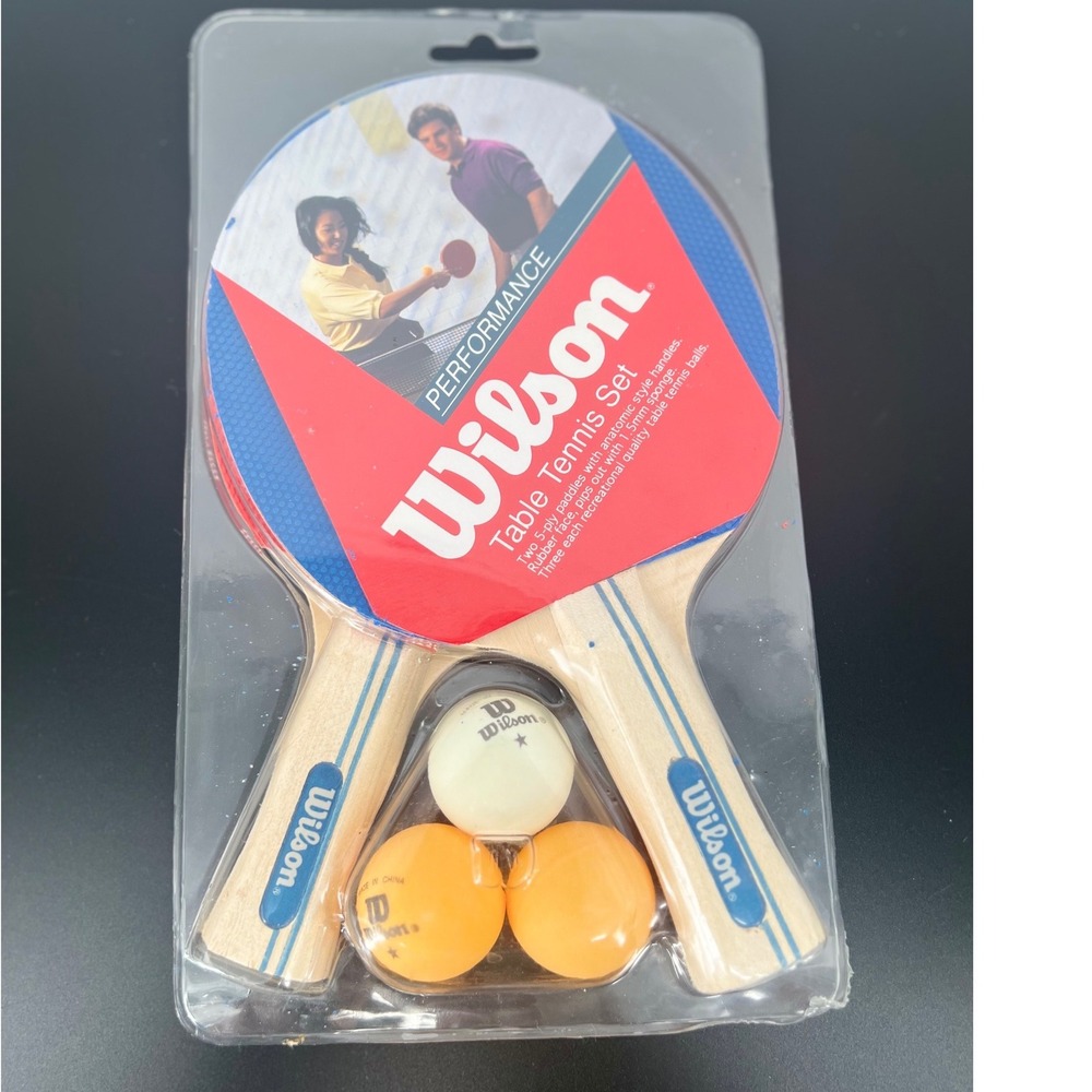 Wilson Performance Table Tennis Set 2 Paddles 3 Balls NOS Vintage Red Blue 98050